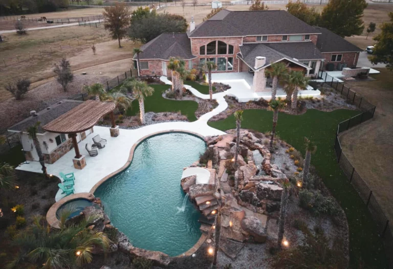 hardscaped backyard with pool