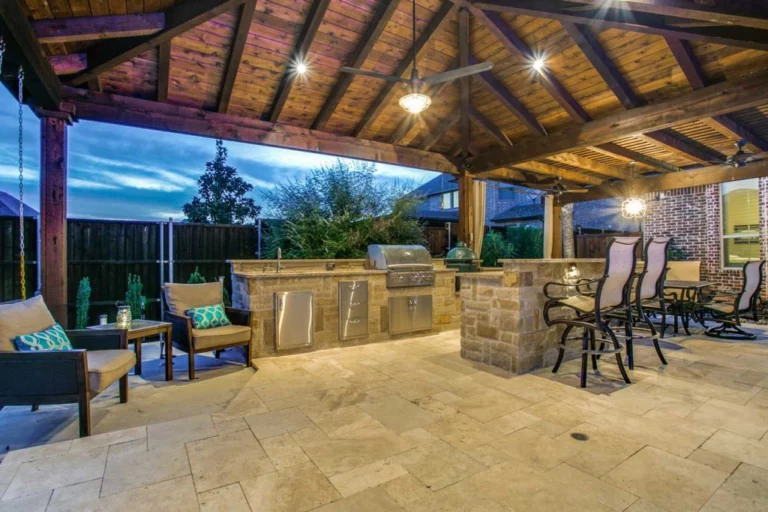 outdoor kitchen with stone accents